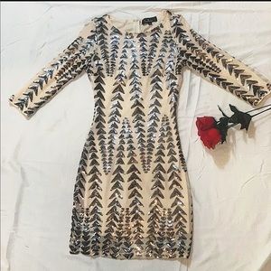 Lulus silver sequin and tan mini dress